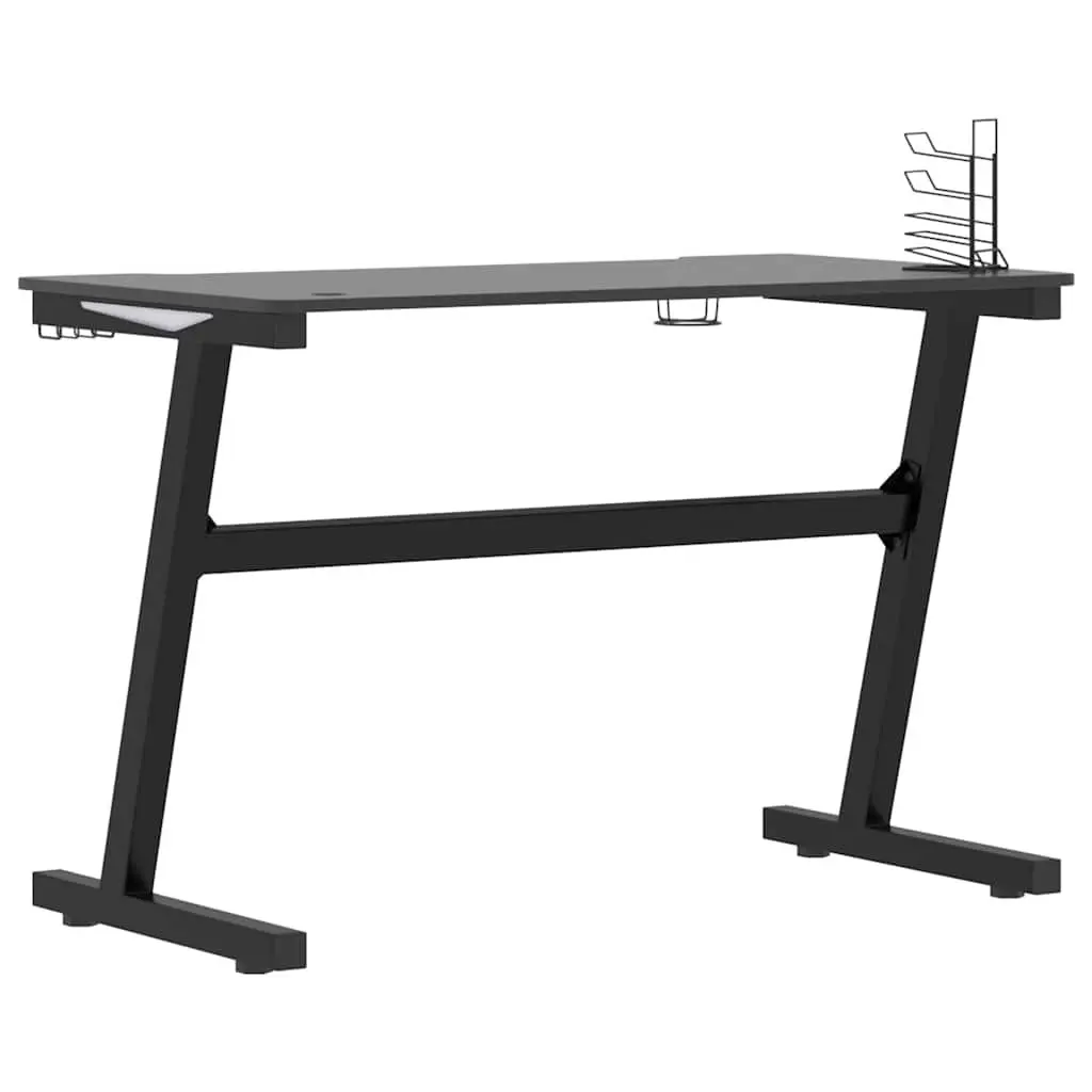 Gaming Desk LED RGB Z Shape Design Computer Workstation 110x60x75cm Black
