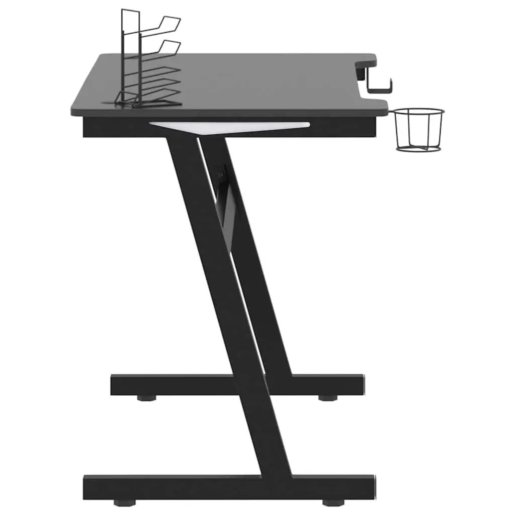Gaming Desk LED RGB Z Shape Design Computer Workstation 110x60x75cm Black