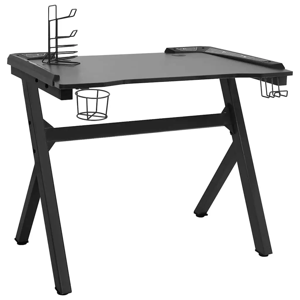 Gaming Desk LED RGB Black Y Shape Computer Workstation Ergonomic Design
