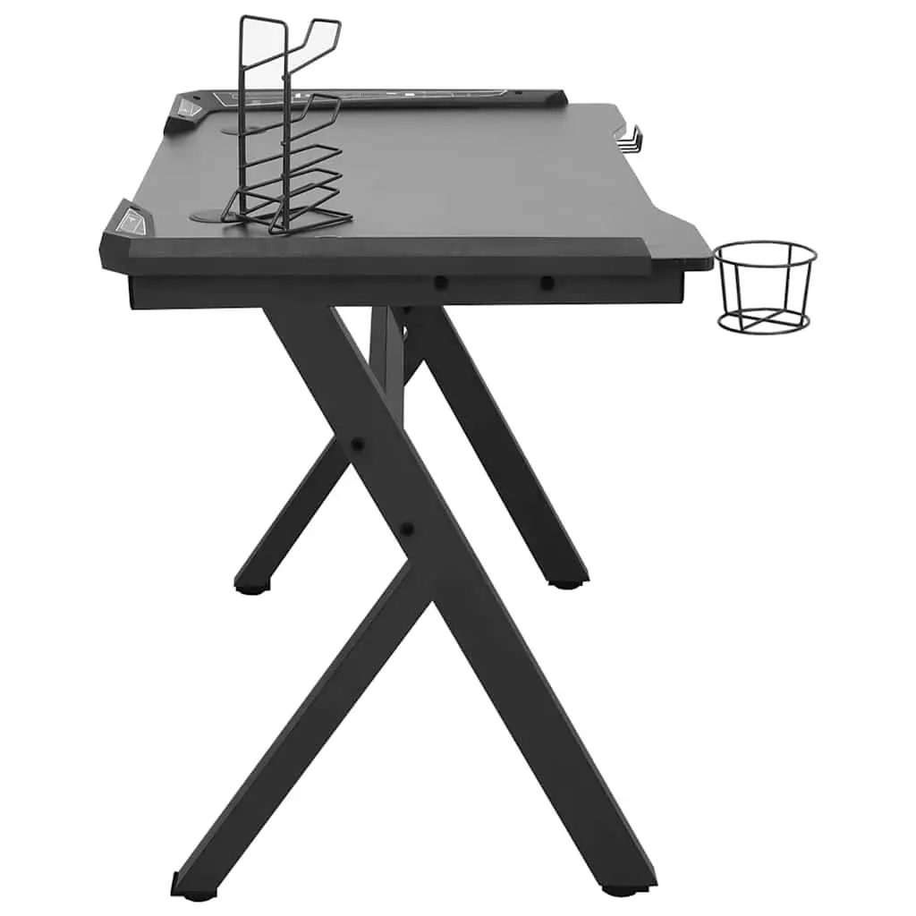 Gaming Desk LED RGB Black Y Shape Computer Workstation Ergonomic Design