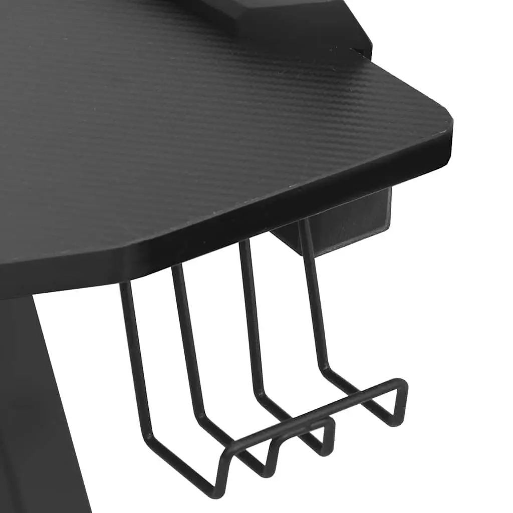 Gaming Desk Black Y Shape Ergonomic Computer Workstation with LED RGB Lighting and Accessory Racks 110x60x75cm
