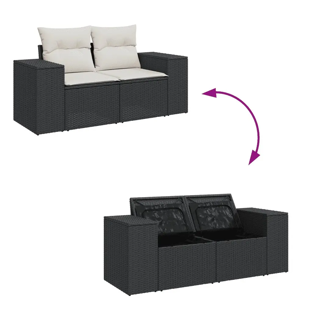 Garden Sofa Set 3 Piece Black Poly Rattan Outdoor Furniture Patio with Cushions