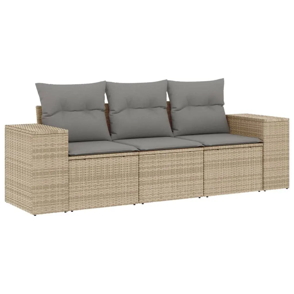 3 Piece Garden Sofa Set with Cushions Beige Poly Rattan Outdoor Patio Furniture