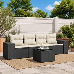 Garden Sofa Set 5 Piece Outdoor Furniture Black Poly Rattan Patio Lounge with