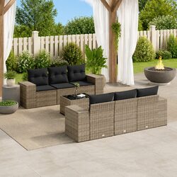 Garden Sofa Set 7 Piece Outdoor Furniture Grey Poly Rattan Patio Sectional
