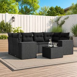 Friendly 7-Piece Garden Sofa Set - Black with Cushions