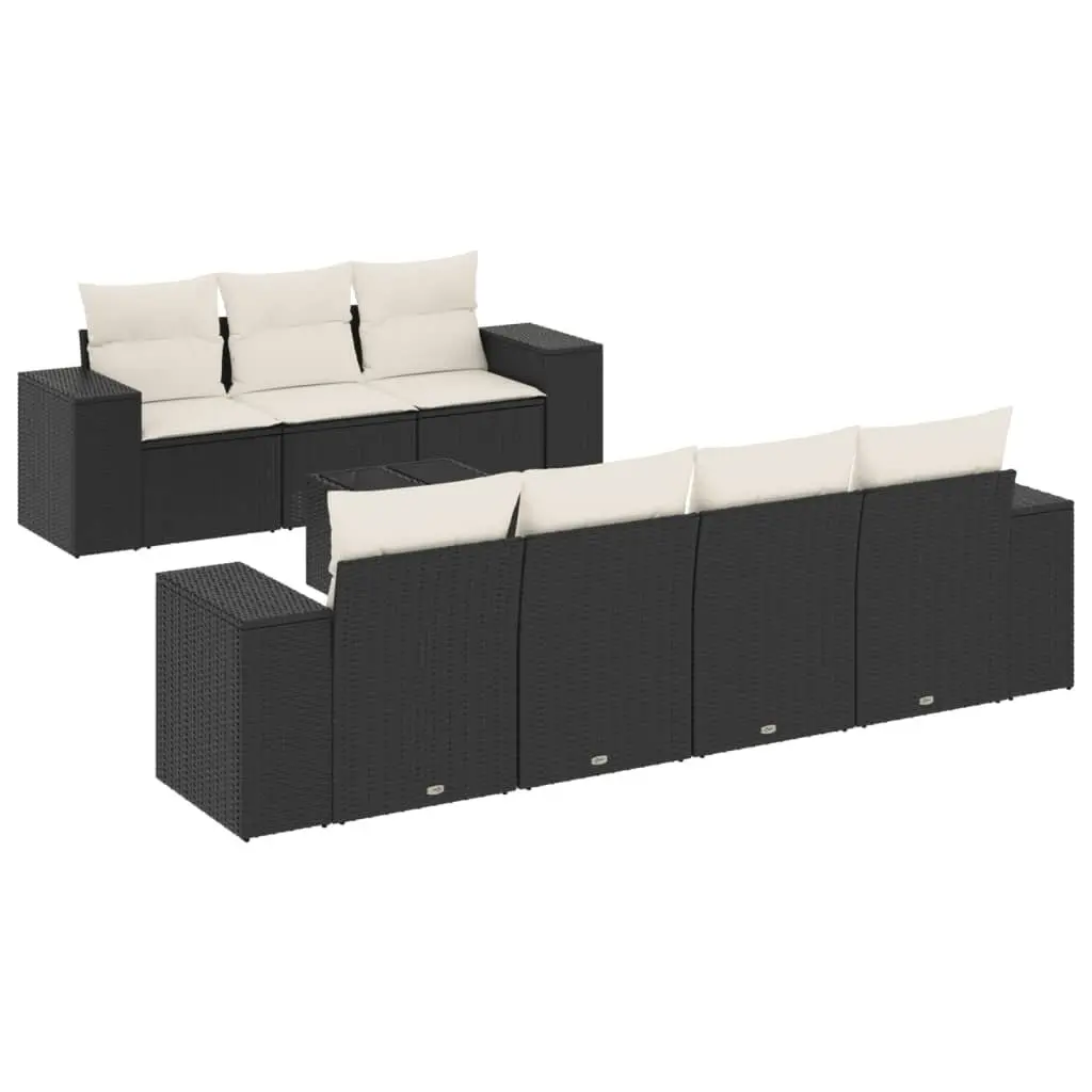 Garden Sofa Set 8 Piece Outdoor Furniture Black Poly Rattan with Cushions
