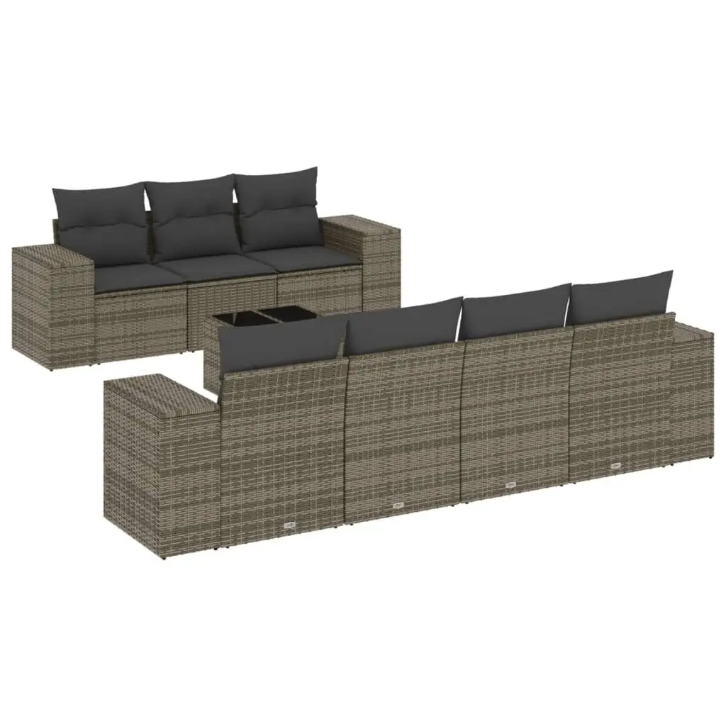Garden Sofa Set 8 Piece Outdoor Furniture Patio Lounge with Cushions Grey Rattan