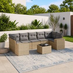 Garden Sofa Set 8 Piece Outdoor Furniture Beige Poly Rattan Patio Lounge with