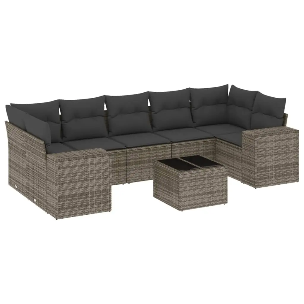 Garden Sofa Set 8 Piece Outdoor Furniture Grey Poly Rattan Patio with Storage