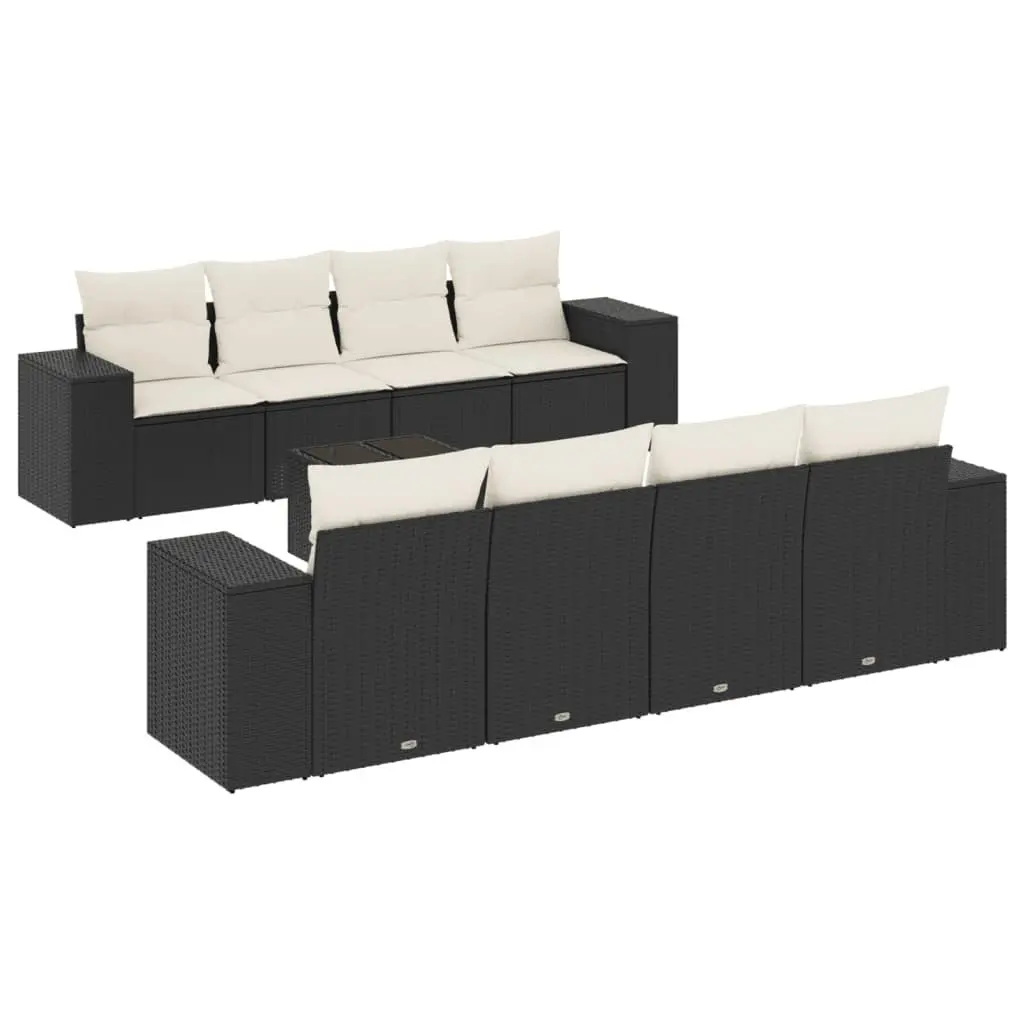 Garden Sofa Set 9 Piece Outdoor Furniture Black Poly Rattan Modular Patio Lounge
