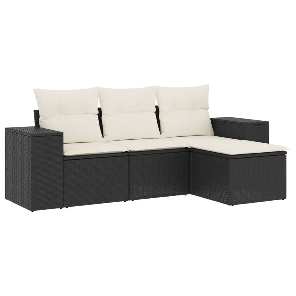 Garden Sofa Set 4 Piece Outdoor Patio Furniture with Cushions Storage Black