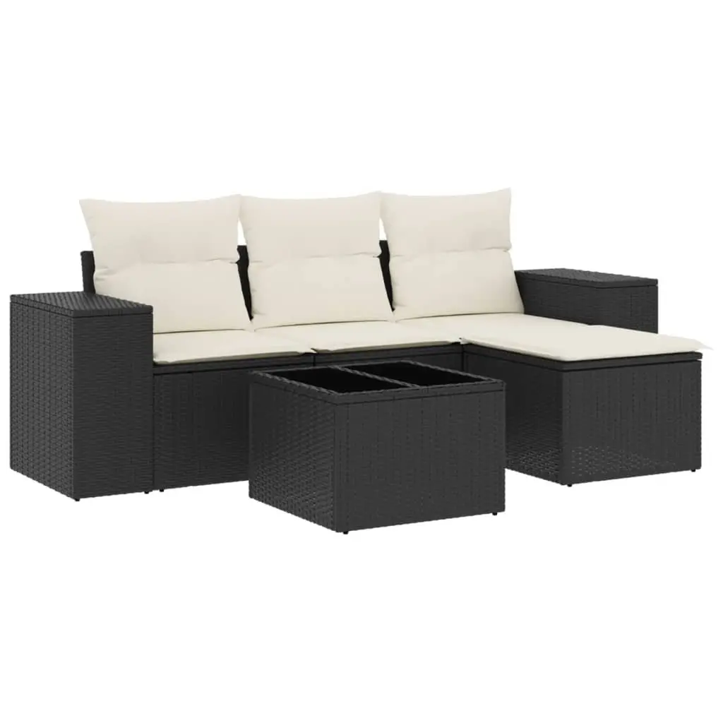Garden Sofa Set 5 Piece Outdoor Furniture Black Poly Rattan with Storage