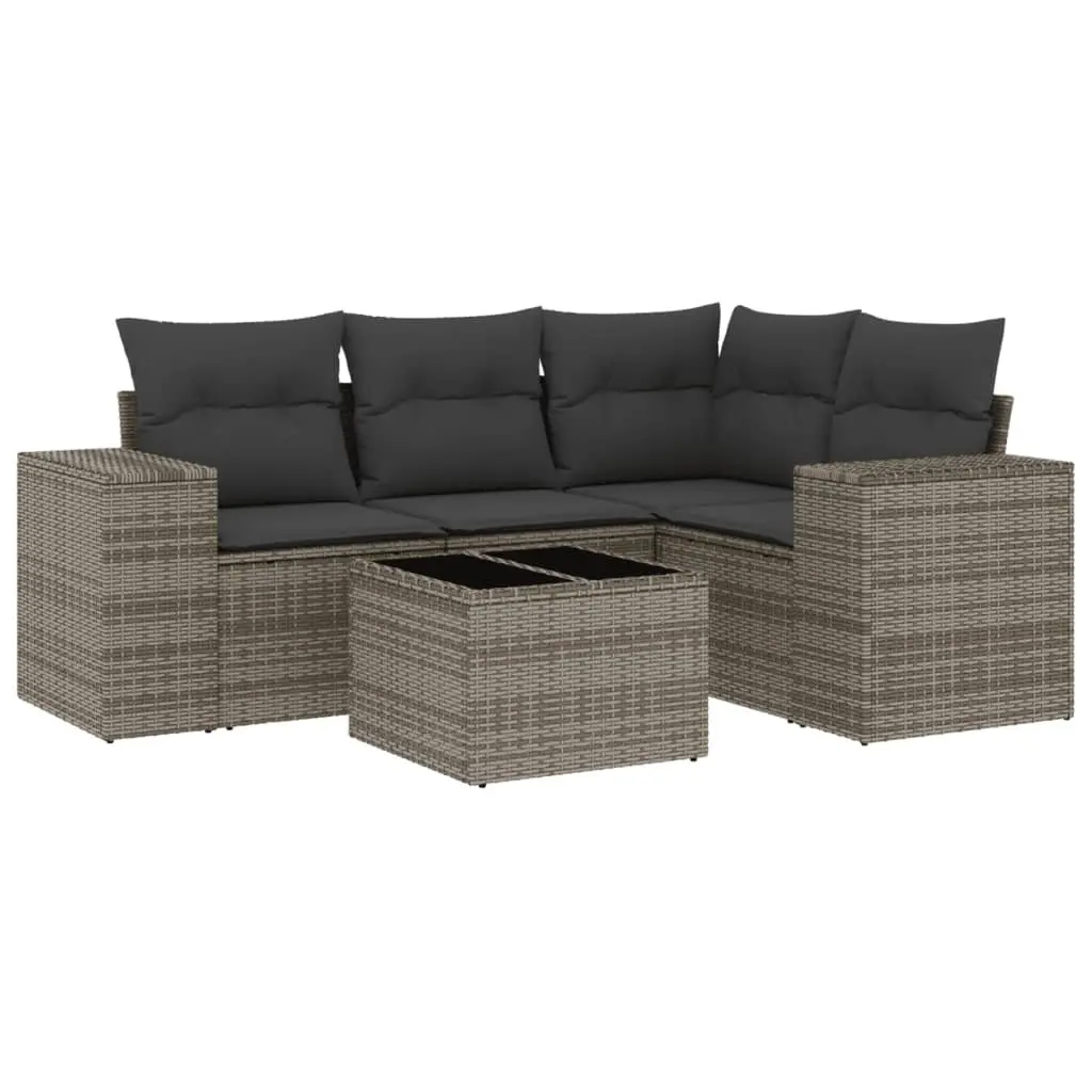 Garden Sofa Set 5 Piece Outdoor Furniture Grey Poly Rattan Modular Patio Seating