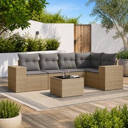 Outdoor Garden Sofa Set 6 Piece Beige Poly Rattan Furniture Patio Seating with