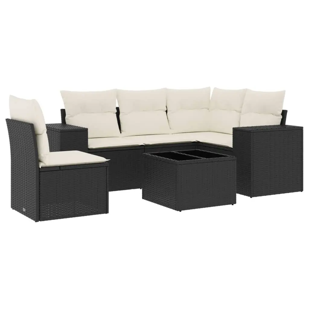 Outdoor Furniture Sofa Set Modular Black Poly Rattan 6 Piece Patio Living Room