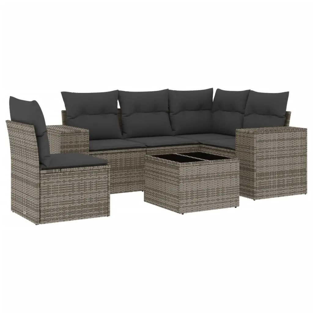 6 Piece Garden Sofa Set Grey Poly Rattan Outdoor Furniture