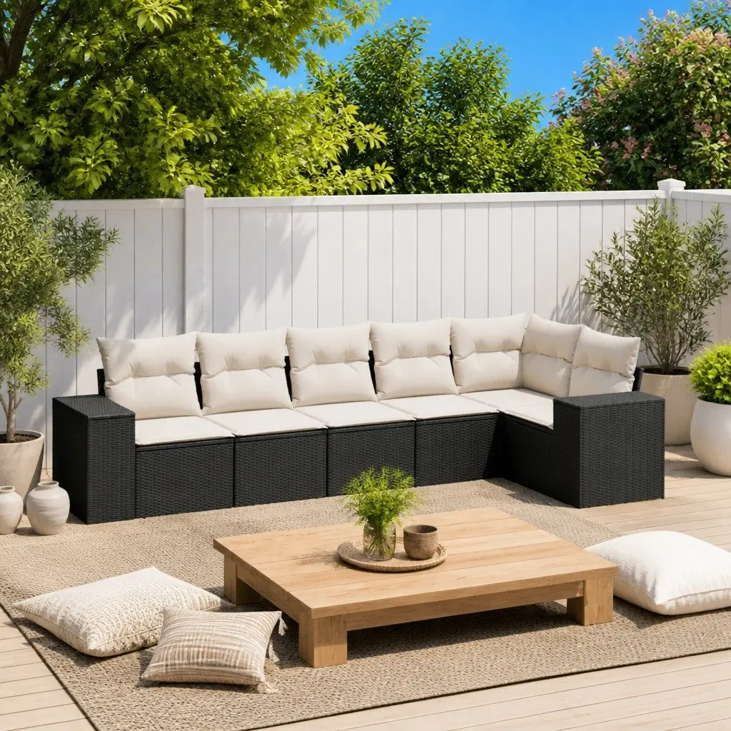 Garden Sofa Set Modular Black PE Rattan 6 Piece Outdoor Furniture