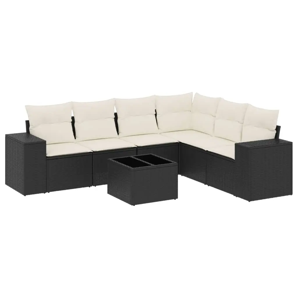 Garden Sofa Set 7 Piece Outdoor Furniture Black Poly Rattan Modular Patio