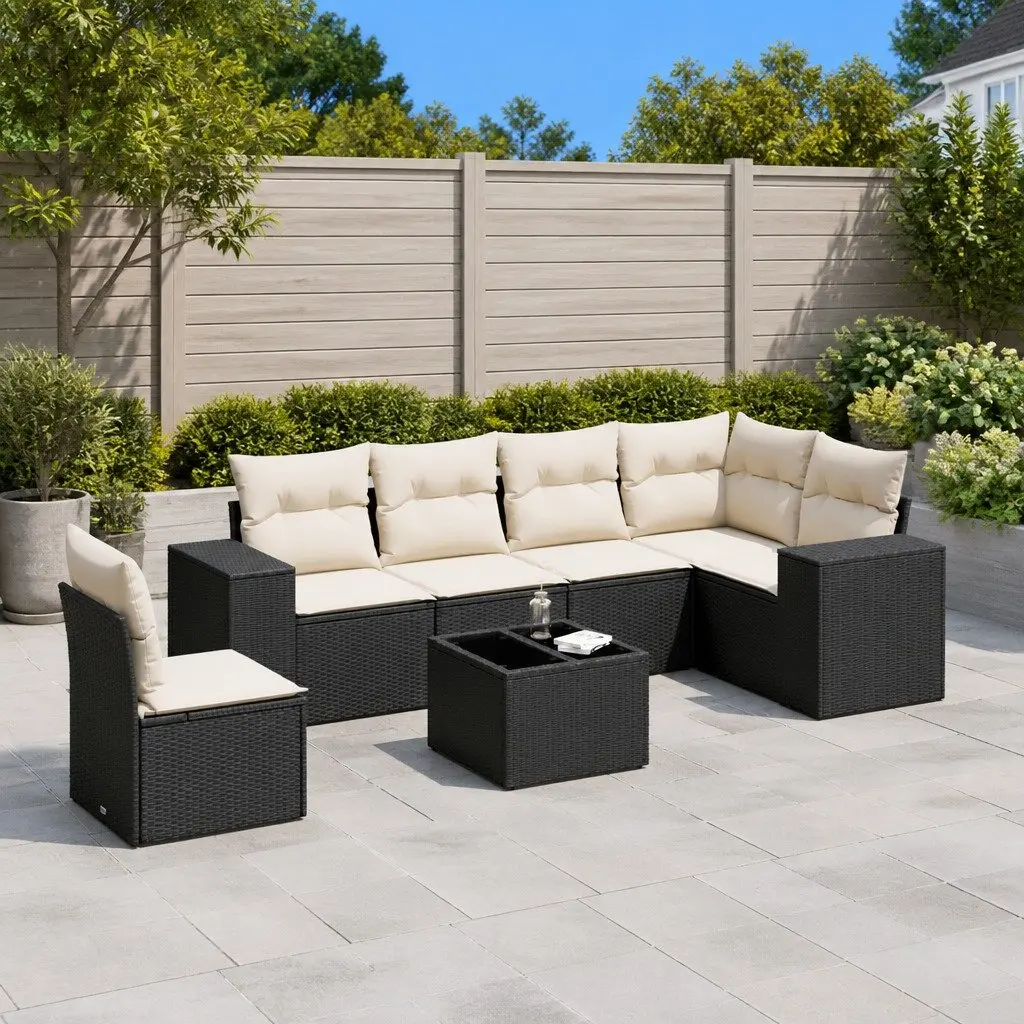 Garden Sofa Set 7 Piece Outdoor Furniture Poly Rattan Black