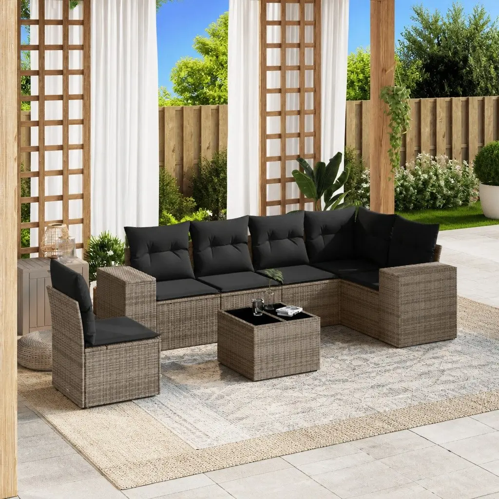 Garden Sofa Set 7 Piece Outdoor Furniture Grey Poly Rattan Modular Patio