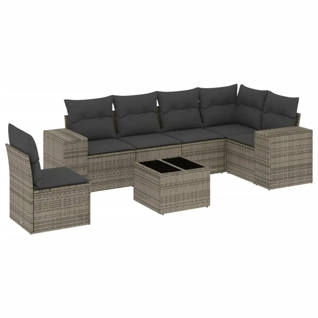 Garden Sofa Set 7 Piece Outdoor Furniture Grey Poly Rattan Modular Patio