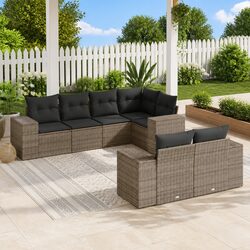 7 Piece Grey Garden Sofa Set Poly Rattan Outdoor Furniture Patio Sectional