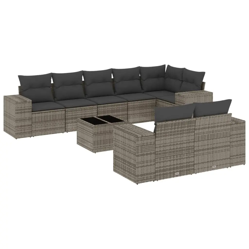 Garden Sofa Set 9 Piece Outdoor Furniture Grey Poly Rattan Modular Patio Seating