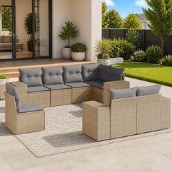 Garden Sofa Set 8 Piece Outdoor Furniture Patio Beige Poly Rattan Modular