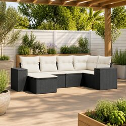 Garden Sofa Set 6 Piece Outdoor Furniture Black Poly Rattan with Cushions