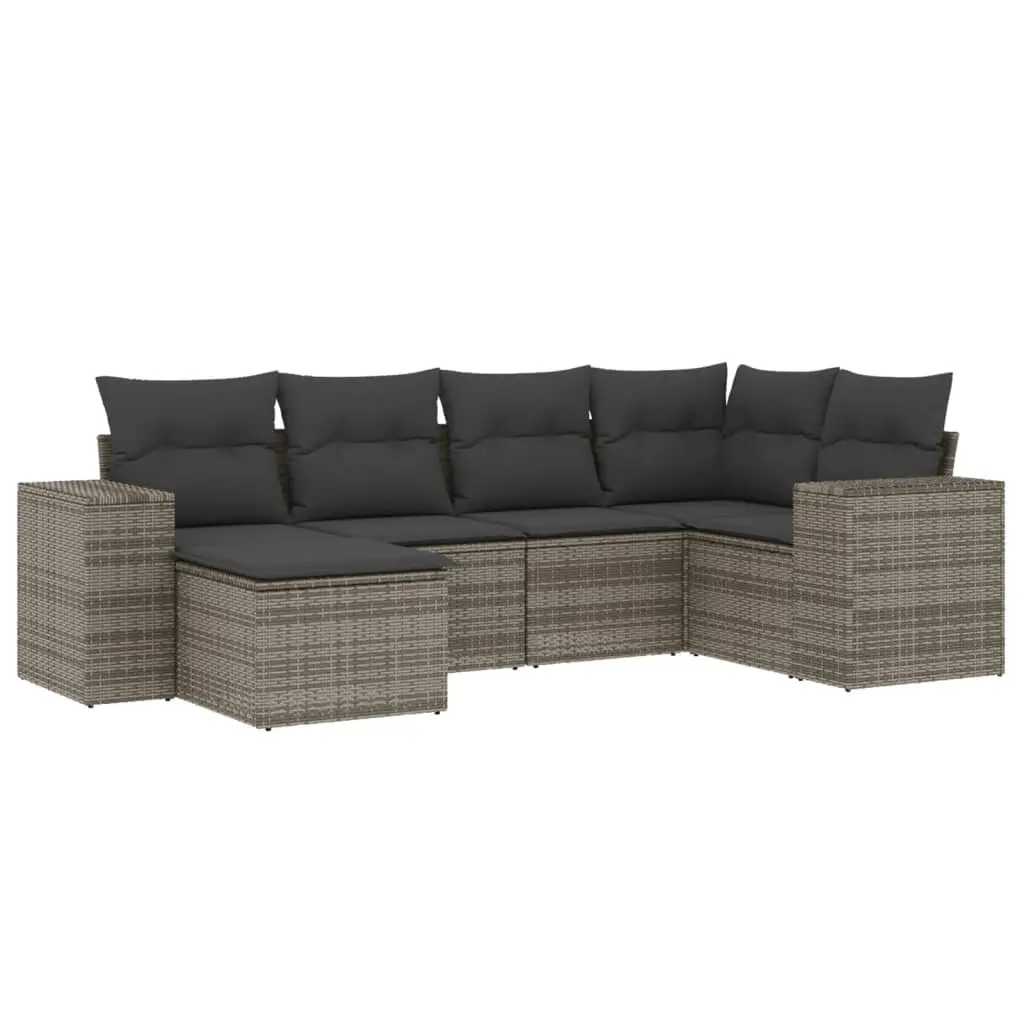 Garden Sofa Set 6 Piece Grey Poly Rattan Outdoor Furniture with Storage Cushions