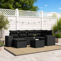 Garden Sofa Set 7 Piece Outdoor Furniture Black Poly Rattan Patio Sectional