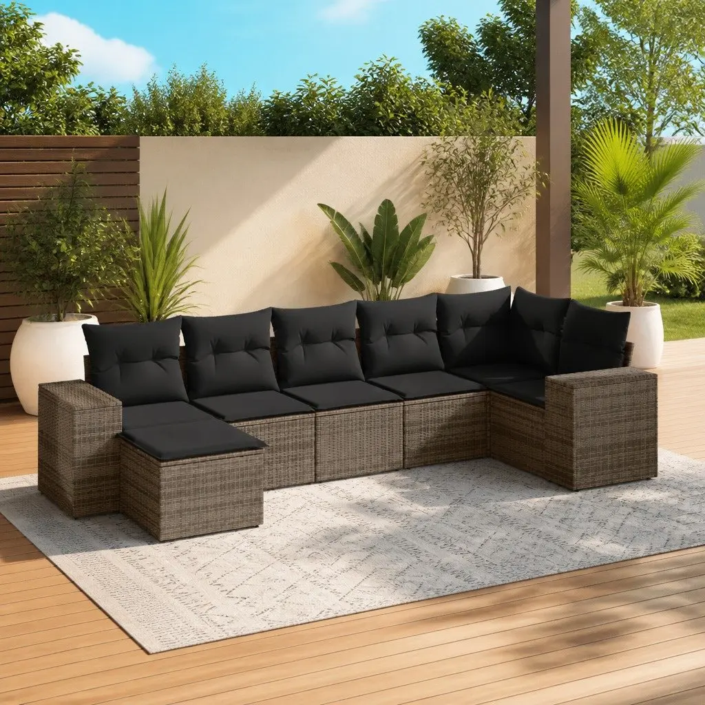 Garden Sofa Set 7 Piece Grey Poly Rattan Outdoor Furniture Modular Patio Seating