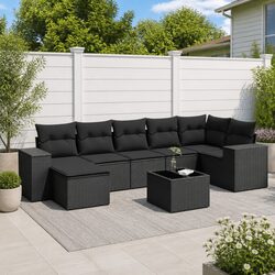 Garden Sofa Set 8 Piece Outdoor Furniture Patio Sectional with Cushions Black