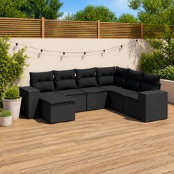 Friendly 7 Piece Black Rattan Garden Sofa Set