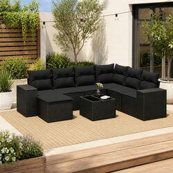 8 Piece Garden Sofa Set Outdoor Patio Furniture Poly Rattan Black Cushions Table