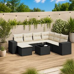 Garden Sofa Set 8 Piece Outdoor Furniture Black Poly Rattan Patio Lounge with