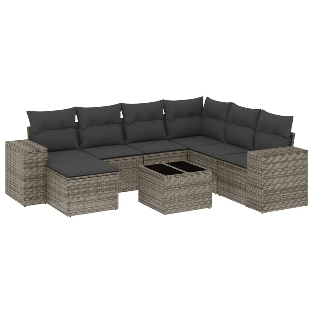 Garden Sofa Set 8 Piece Outdoor Furniture Grey Poly Rattan Patio with Storage