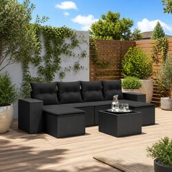 7 Piece Garden Sofa Set Outdoor Furniture Patio Black Poly Rattan with Cushions