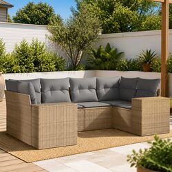 Garden Sofa Set 6 Piece Outdoor Furniture Patio Lounge Beige Rattan Cushions