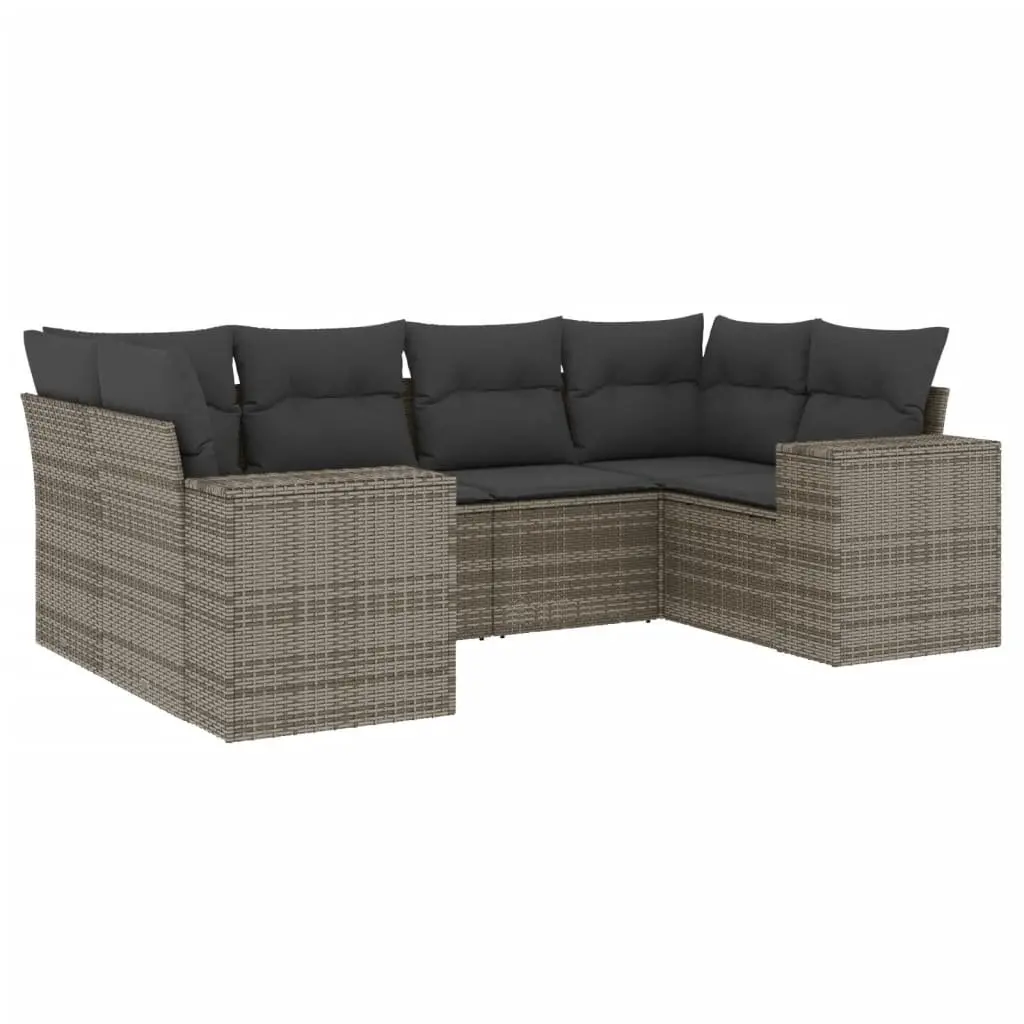 6 Piece Outdoor Sofa Set Grey Weather Resistant Poly Rattan Furniture Lounge with Removable Cushions