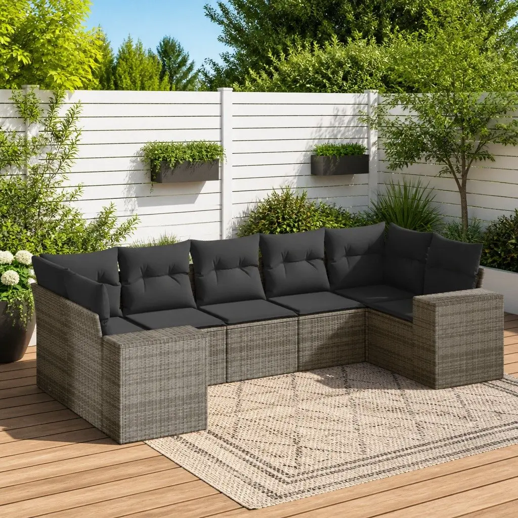 7 Piece Garden Sofa Set Modular Sectional Grey PE Rattan Outdoor Furniture
