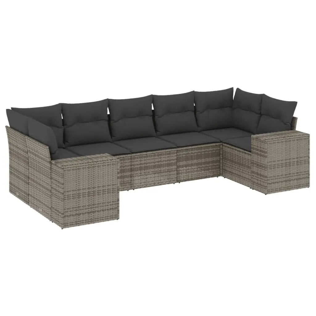 7 Piece Garden Sofa Set Modular Sectional Grey PE Rattan Outdoor Furniture