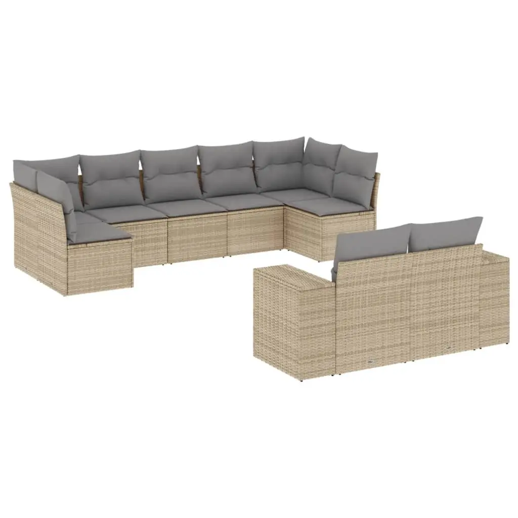 Garden Sofa Set 9 Piece Outdoor Furniture Patio Sectional with Cushions Beige