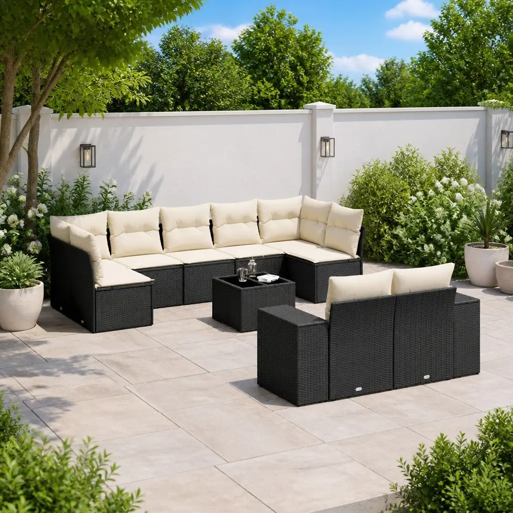 Modular Outdoor Furniture Black PE Rattan Garden Sofa Set 10 Piece