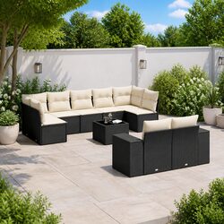 Friendly 10-Piece Black Poly Rattan Outdoor Sofa Set