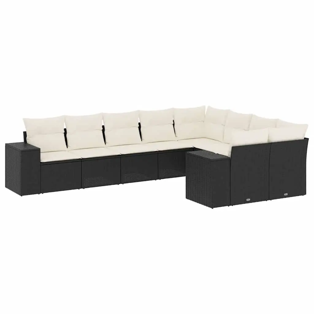 Garden Sofa Set 9 Piece Outdoor Patio Furniture Black Poly Rattan Modular