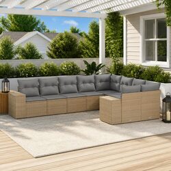 Garden Sofa Set 9 Piece Outdoor Furniture Beige Rattan Modular Patio Seating