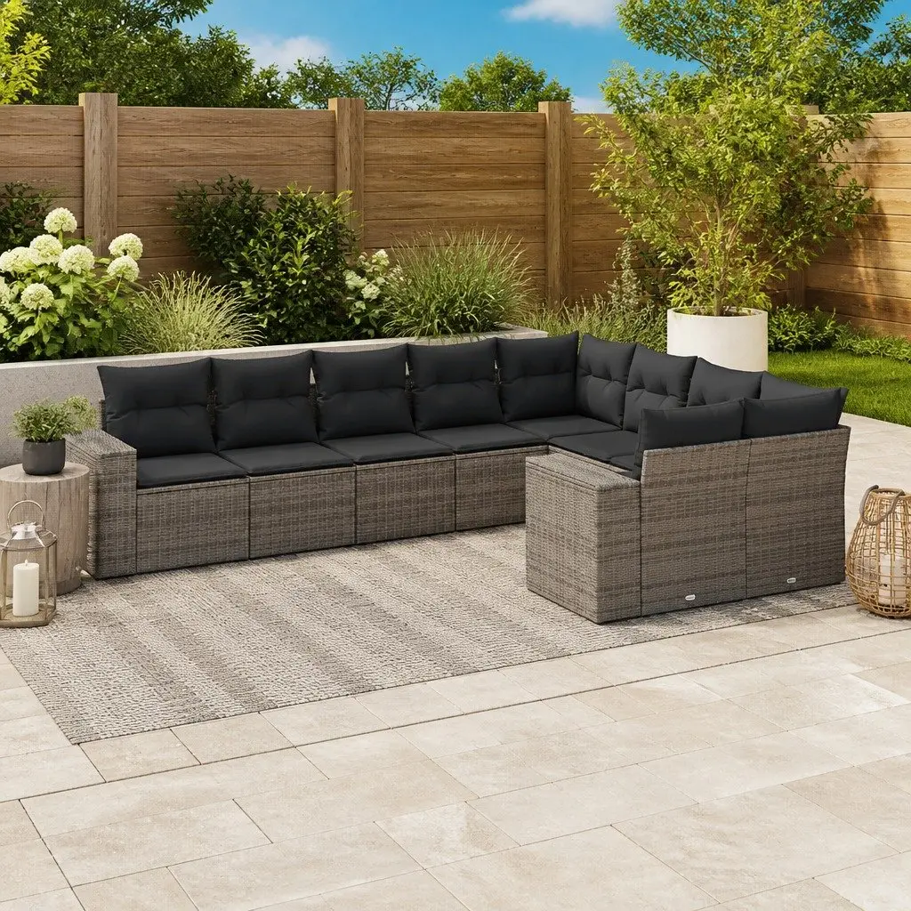 Garden Sofa Set 9 Piece Outdoor Patio Furniture Grey Poly Rattan Modular Seating