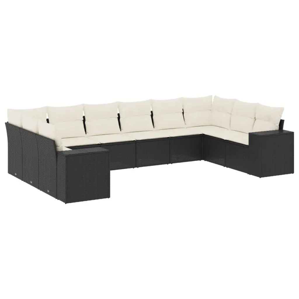 Garden Sofa Set 10 Piece Outdoor Patio Furniture Black Poly Rattan with Cushions